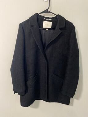 Maje Textured Open Front Blazer Jacket Black Size 40/XL